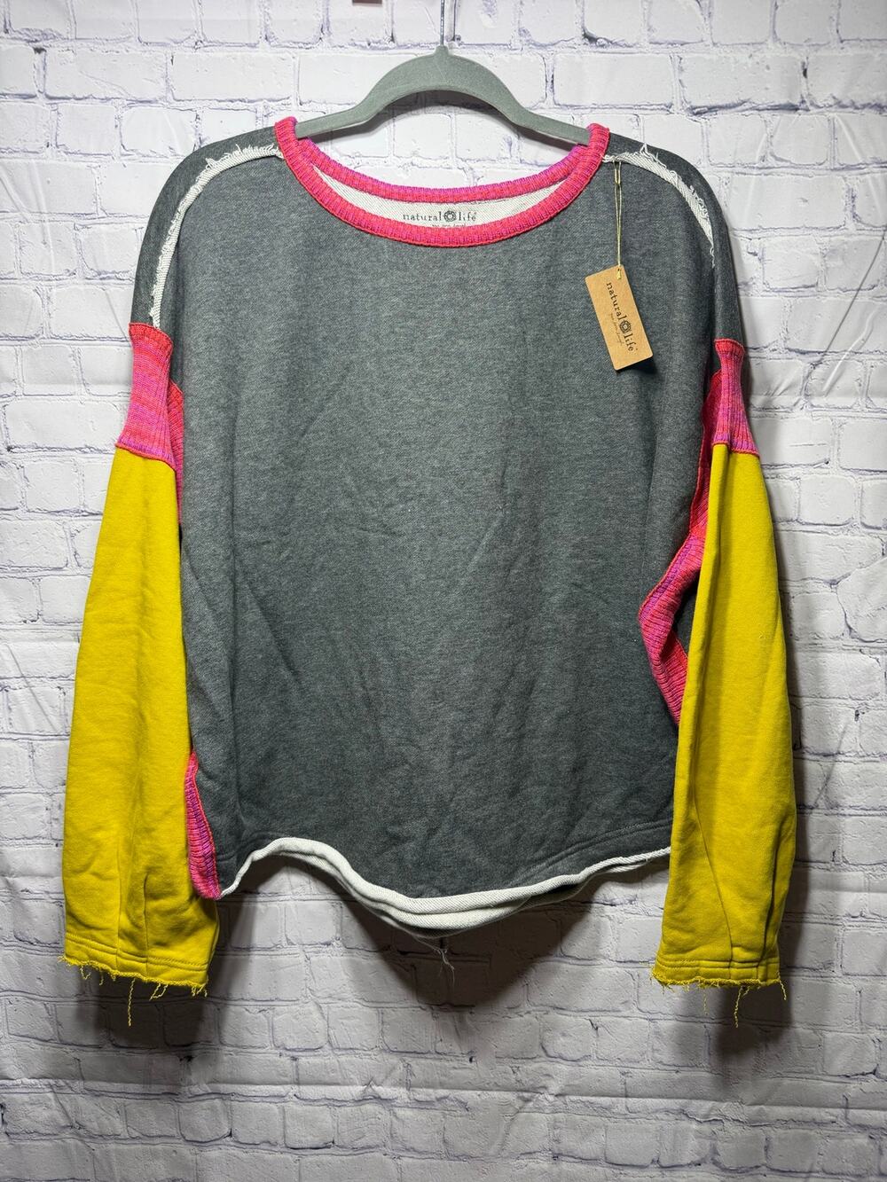 Natural Life Knit Trim Sweatshirt Color Block Oversized Sz L/XL NWT